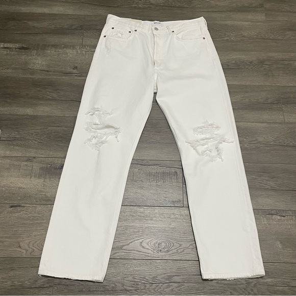 AGOLDE 90s Pinch High Waist Straight Leg Destroyed Organic Cotton Jeans 30 NWT. - Picture 2 of 9